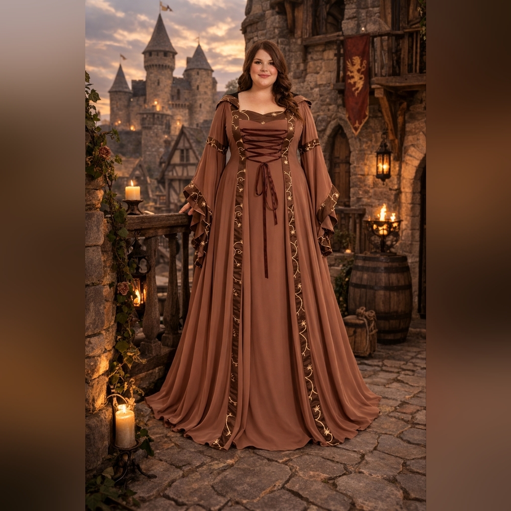 Chic Long Sleeve Brown Dress with Lace-Up Detail